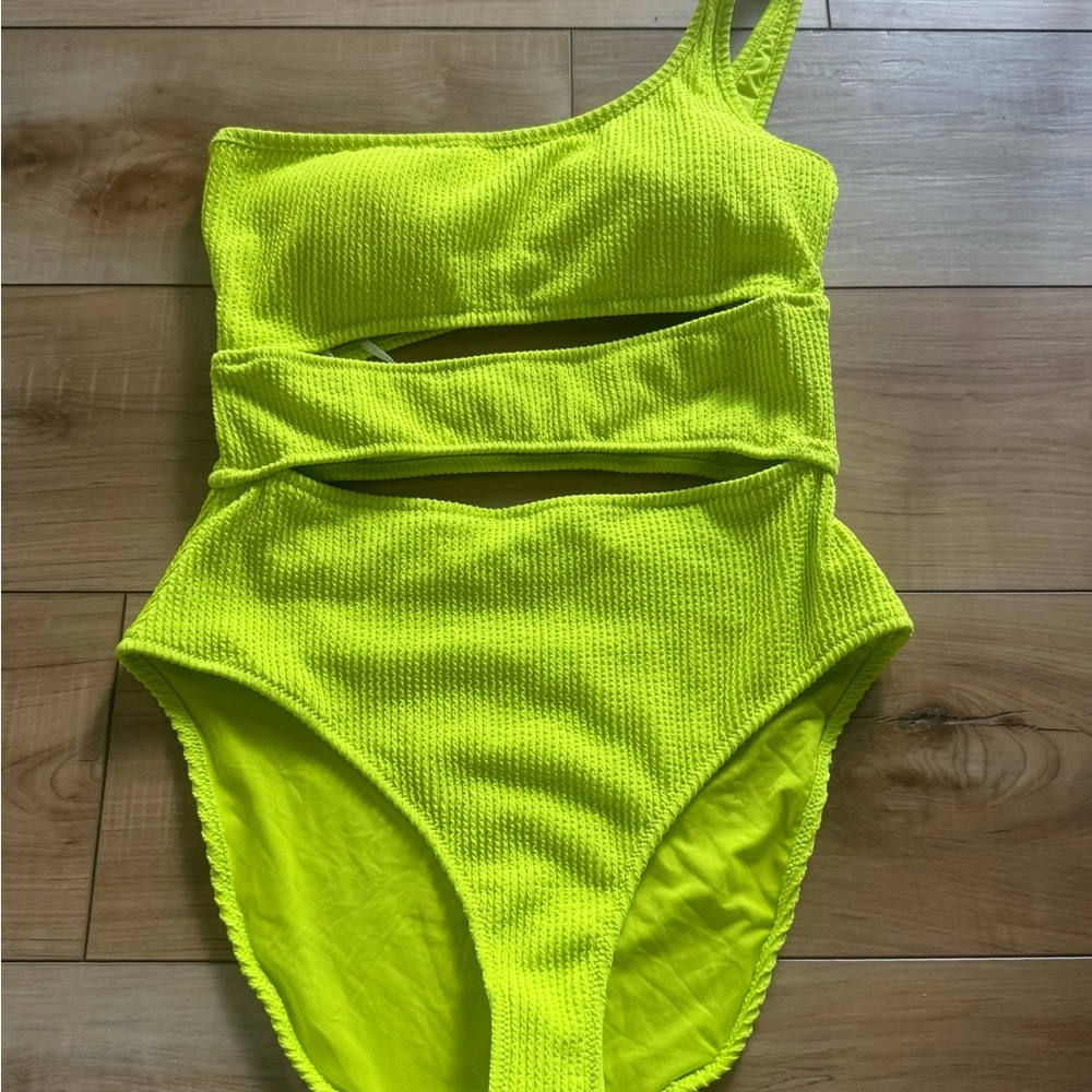 aerie Neon Yellow One-Shoulder Cutout One-Piece Swimsuit